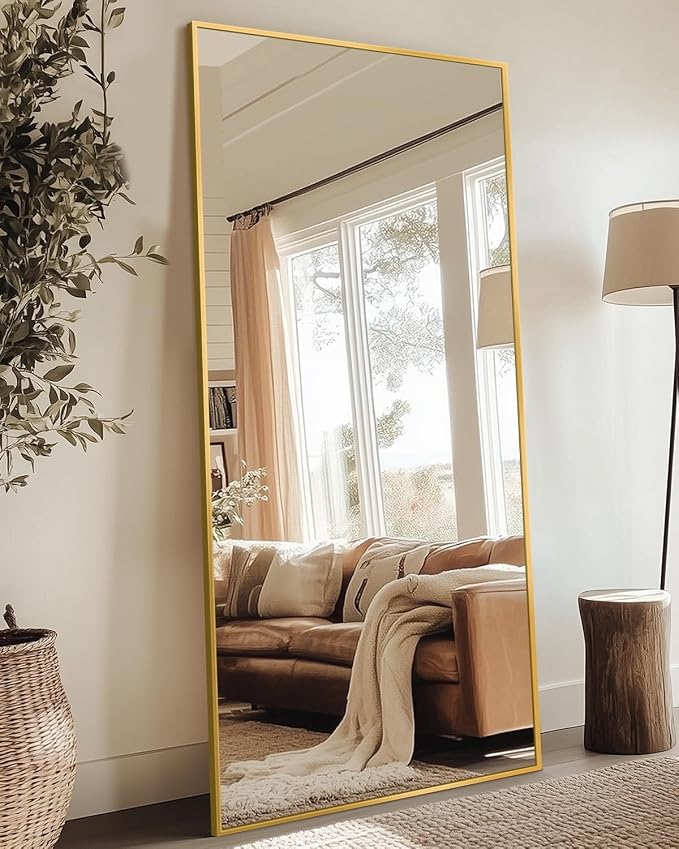 Antok Full Length Mirror, 58"x21" Floor Mirror with Stand, Gold, Rect - Image 8