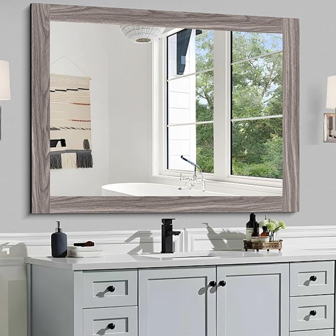 Alened 10M Grey Mirror Border Peel and Stick, Wood Grain Wallpaper Border - Image 4