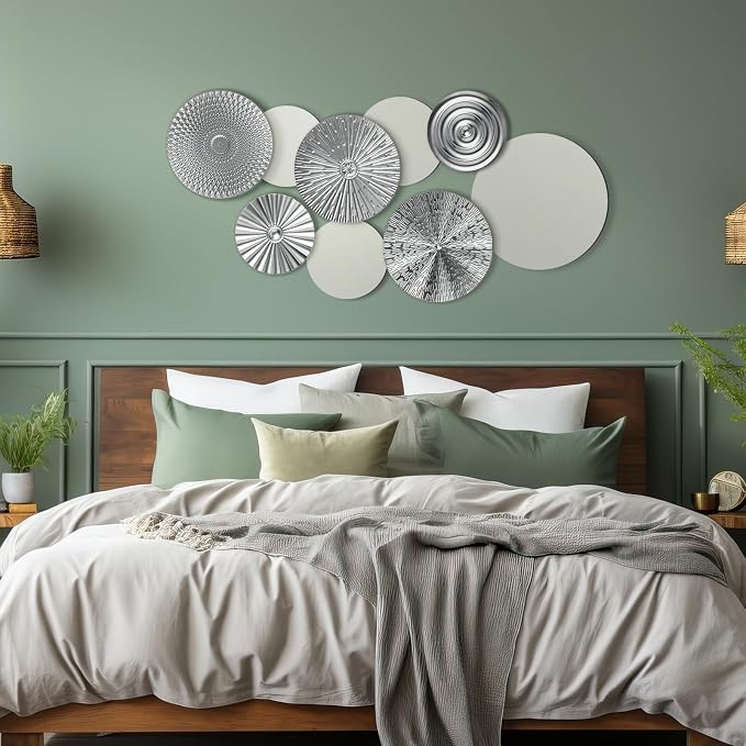 Blulu 9 Pcs Silver Mirror Wall Decor Metal Round Home Art Decor Decorative Modern Circle Mirror Wall Art Sculpture Hanging Decorations for Home Living Room Office - Image 4