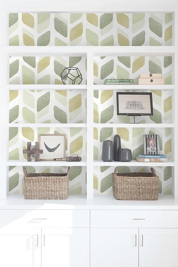 Boho Peel and Stick Wallpaper Checkered Contact Paper 17.3"x78.7" Neutral Geometric Wall Paper Modern Self Adhesive Removable Wallpaper for Bathroom Kitchen Cabinets Waterproof(Green/Yellow) - Image 9
