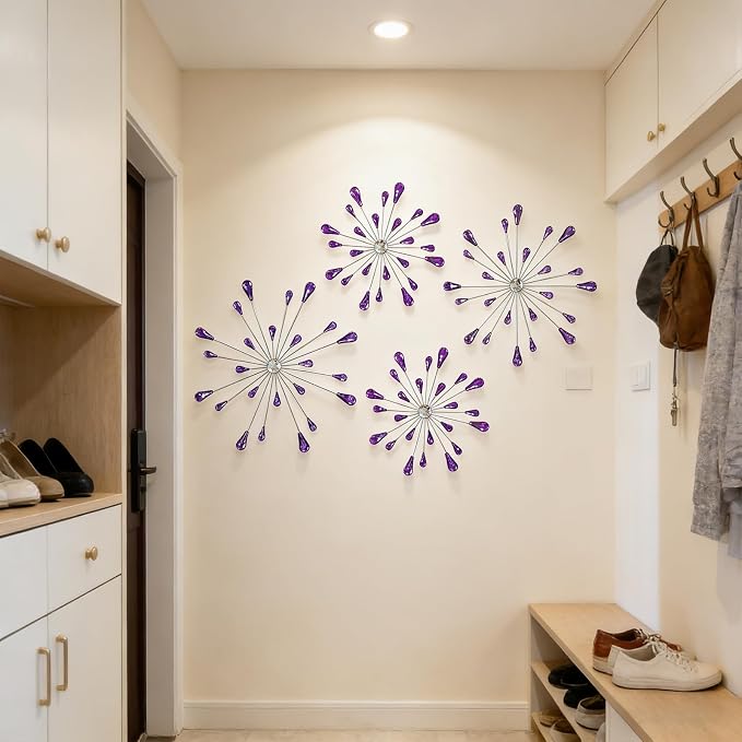 ZEXUIRU 4 Set Silver Starburst Wall Art for Home Decor Metal Bling Crystal Rhinestones Sunburst Wall Decor Sparkling Rhinestone Art Accent -Purple 13in/11.8in/9.8in/9.8in - Image 6