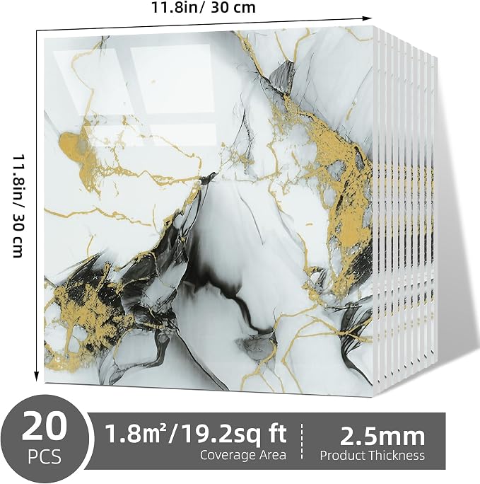 Peel and Stick Tile Shower Waterproof Marble Tiles Wall Panels, 11.8"x11.8" Self-Adhesive Backsplash Tile, 20 Pack - Image 6