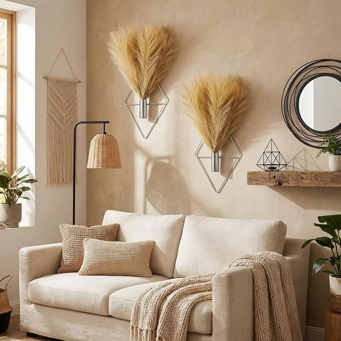 Canlierr 4 Pcs Wall Decor Hanging Planters, Pampas Grass, Silver - Image 4