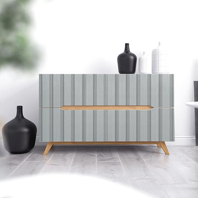 Yun-aeon Wood Slat Peel and Stick Wallpaper 17.3"x 300" Light Grey Wood Grating Stripe Contact Paper Removable Faux Wood Panels Wallpaper Self Adhesive Waterproof Vinyl Wall Paper for Bedroom Kitchen - Image 2