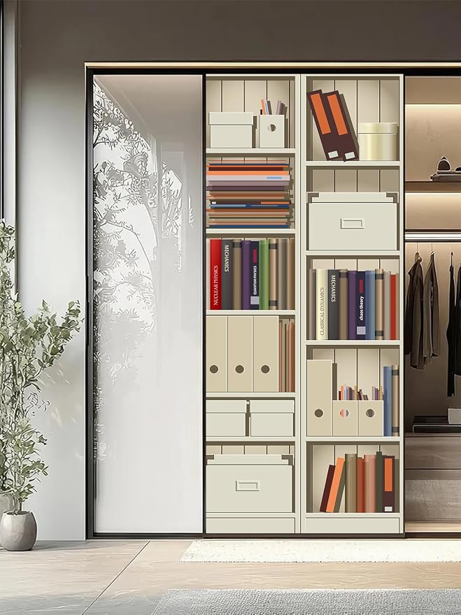 artfanke 3D Bookshelf Door Stickers Peel and Stick33.5 x84.6 - Self-Adhesive Door Murals Wallpaper - Waterproof Wall Decal for Living Room Bedroom Decor (2 Sheets/Set) - Image 7