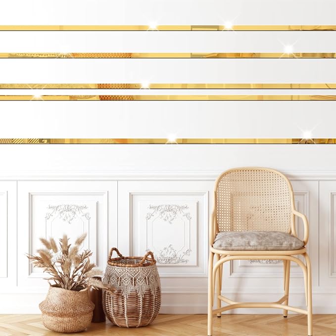 Stripe Mirror Wall Stickers Gold Acrylic Mirror Decals Decor Peel and Stick - Image 5