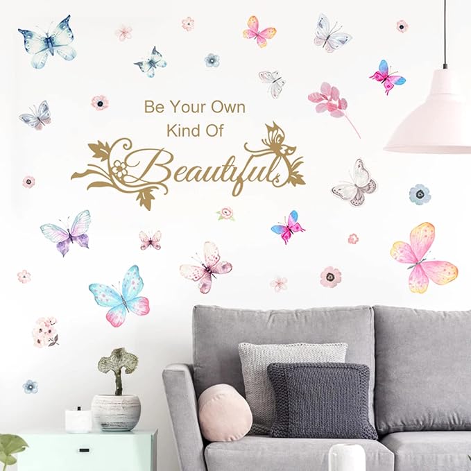 Colorful Butterflies Wall Sticker, Simplicity Butterfly English Words Wall Decal, Be Your Own Kind of Inspirational Quotes Wall Décor, DIY Flower Vinyl Art Mural for Girls Bedroom Nursery Living Room - Image 5