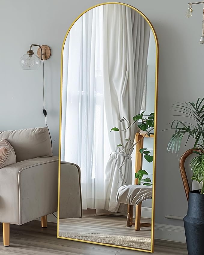 Antok Full Length Mirror, 58"x18" Floor Mirror with Stand, Gold, Arched - Image 8