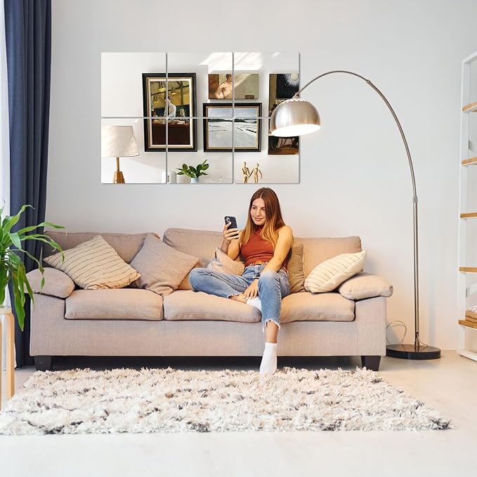 Abyssaly 4 Pack Acrylic Mirror Tiles, 7.87" x 7.87" Stick on Mirrors for Wall, Flexible Plastic Mirror Sheets Wall Stickers Small Espejos for Bedroom Home Gym Door, 2MM Thick Self Adhesive Mirrors - Image 7