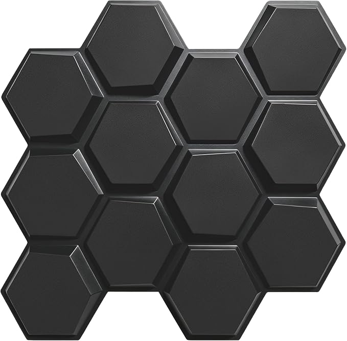 TroyStudio Hexagon Acoustic Sound Diffuser Panels, 19.7 X 19.7 X 0.9 inches 12 Pcs Black PVC Plastic 3D Wall Panel, Recording Studio Acoustical Treatment Diffusion panel, Art Decorative Ceiling Tiles by TroyStudio