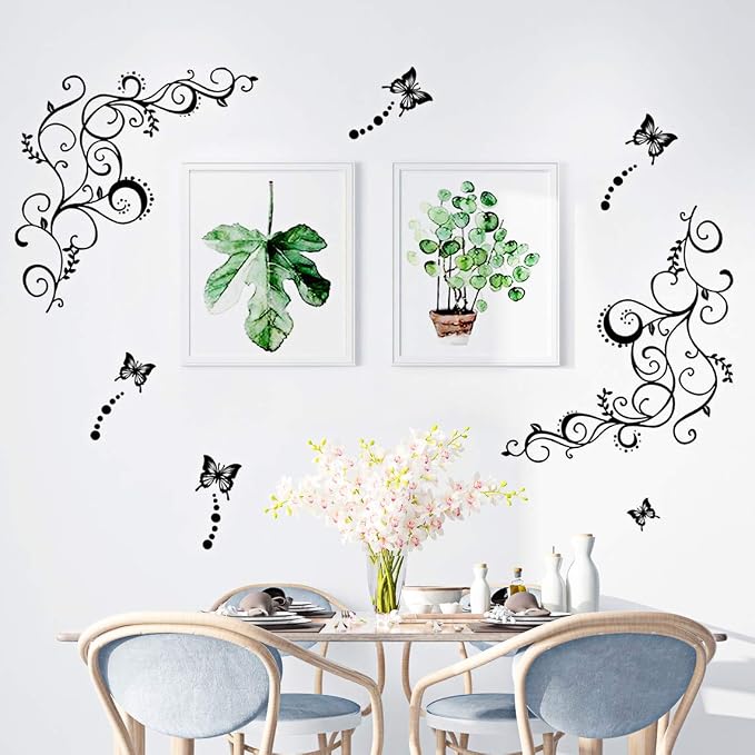 Hot Fashion Removable Vinyl DIY Black Nursery Flowers Vine and Beautiful Butterfly Wall Corner Decals Wall Sticker Murals Home Art Decor for Girls Kids Bedroom Living Room Home Decorations - Image 7