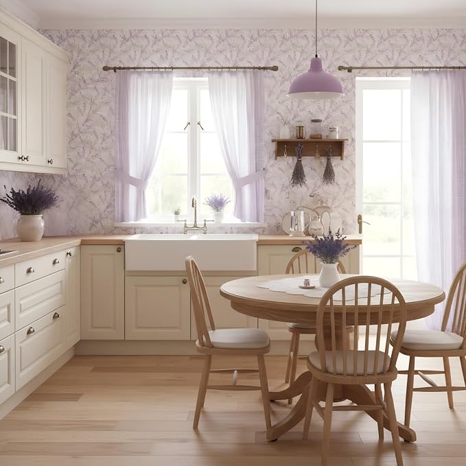 Drydiet Lavender Wallpaper Peel and Stick Contact Paper 15.8 x 118.1 | Self Adhesive, Purple Floral Design, Easy Apply Remove, for Drawer Liners Home Locker Dorm Classroom Living Room Decor - Image 4
