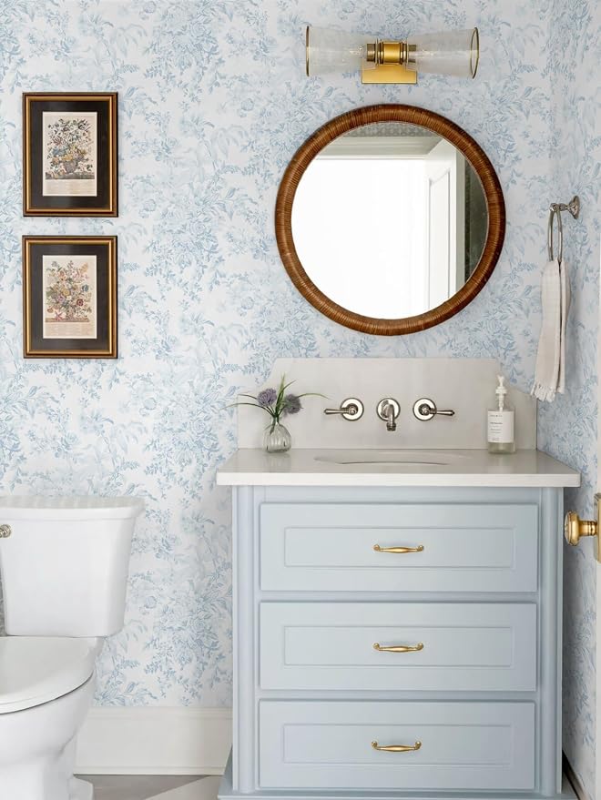 Heroad Blue Peel and Stick Wallpaper Vintage Floral Contact Paper Girly Wallpaper Boho Flower Wall Paper Removable Self Adhesive Stick On Walls for Bedroom Bathroom Waterproof Vinyl Roll 17.3''x196'' - Image 4