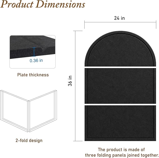 Large Arched Felt Bulletin Board, Sized 36" x 24" for Office & Wall Decor – 6 Customizable Adhesive Tiles with Pins are Perfect to Display Your Photos (Black-B) - Image 2