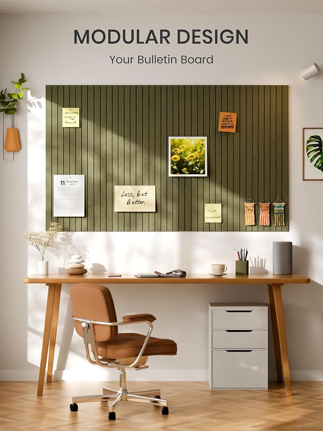 Bumusty 48"x 36" Large Felt Bulletin Board Tiles, Olive Green | 12-Pack Cork Board Alternative, Wall Decor, 30 Pushpins, 60 Adhesive Tabs, Vision Board, Office, Classroom, Home, Dorm - Image 7