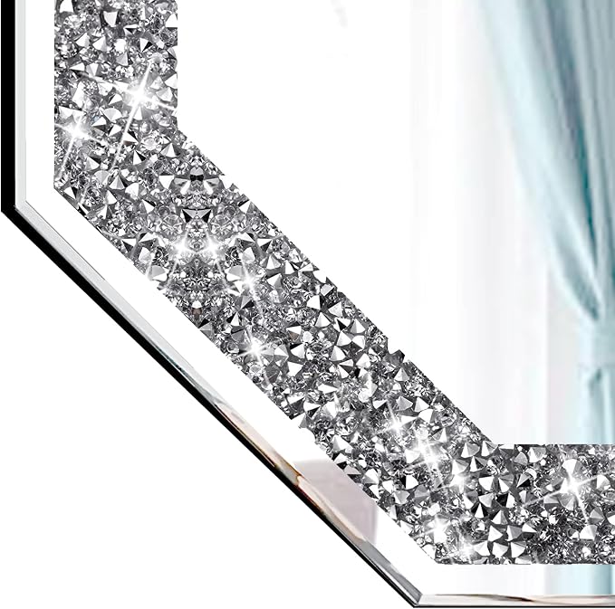 2 Piece Wall Mirrors Octagon, Crush Diamond Mirrors Wall Decor, Silver Decorative Mirrors for Living Room Decor, Bedroom, Bathroom. (12”x12”) - Image 5