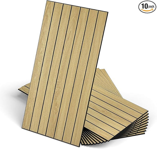 WADILE Peel and Stick Wood Slat Wall Panels 12x24in PVC 10 Pack | Decorative wall panels, self adhesive, living room, bedroom, accent wall, not real wood by WADILE