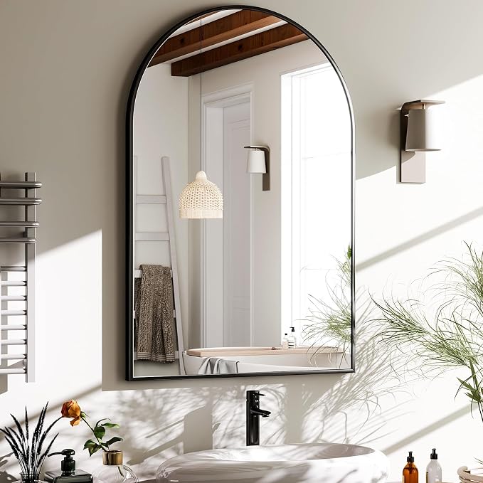 HARRITPURE 20"x30" Arched Bathroom Mirror Wall Mounted Black Arch Mirror by HARRITPUREHome