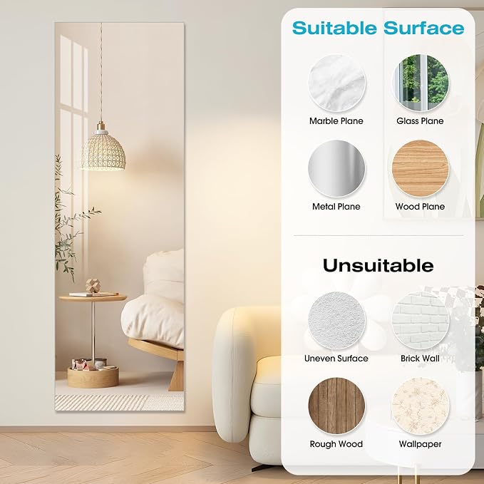 Full Length Mirror,47.25x15.75 Inch Acrylic Shatterproof Soft Mirrors, Non-Glass Wall-Mounted Fitness Mirror for Home, Lightweight Durable Modern Decor for Bedroom/Living Room/Cloakroom - Image 5