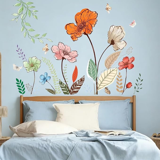 Flower Wall Decals Large Boho Wall Stickers - Wildflower Floral Spring Wall Art Decals Wall Decor Peel and Stick for Living Room Bedroom TV Wall - Image 8