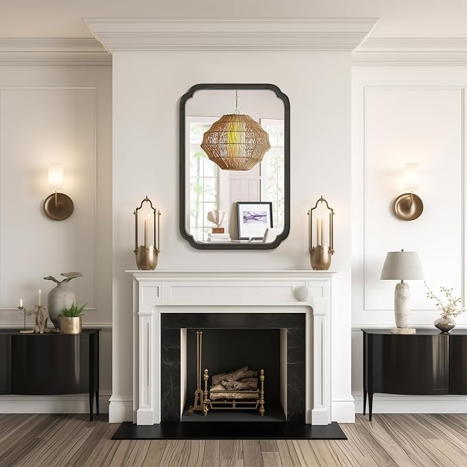 WallBeyond 24" x 36" Rounded Corner Arch Wall Mirror with Wood Frame for Entryway, Living Room or Bedroom Home Decor - Light Woodgrain [24" x 36" Black] - Image 4