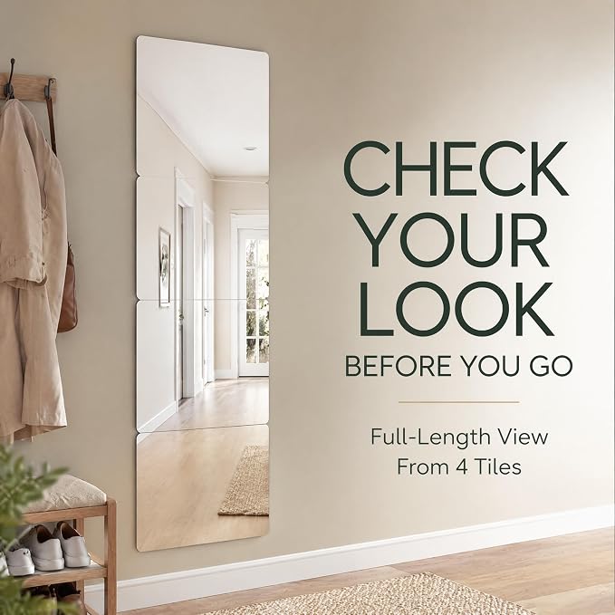 Acrylic Mirror Tiles, 12x12 in Shatterproof Wall Mirrors, 4 Pack - Image 5