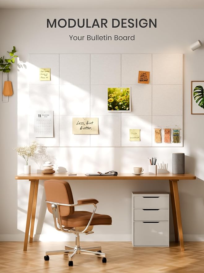 Bumusty 48"x 36" Large Felt Bulletin Board Tiles, Milky White | 12-Pack Cork Board Alternative, Wall Decor, 30 Pushpins, 60 Adhesive Tabs, Vision Board, Office, Classroom, Home, Dorm - Image 7