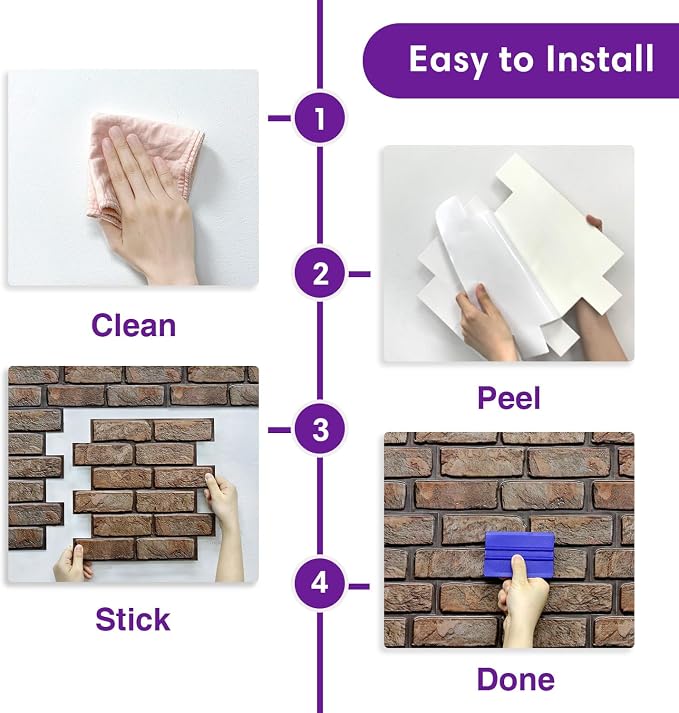 3D Faux Brick Wall Panels Peel and Stick, Designed for Quick DIY | Brown, 10 Pcs 11.8" x 11.8", Small Brick-Look, Ultra-Light PVC Fake Brick Wall Covering for Wall Renovation, Cover 9.7 sq ft - Image 8