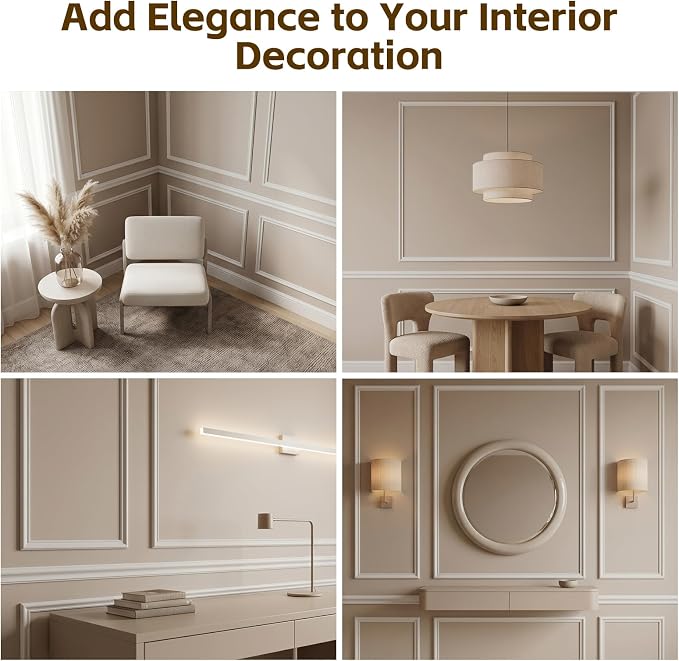 3 Set Peel and Stick Wall Molding Kit,Premade Self Adhesive Wainscoting Panels,Ready to Assemble Accent Molding Trim for Interior Wall Moulding Decor (24 x 54in) - Image 6