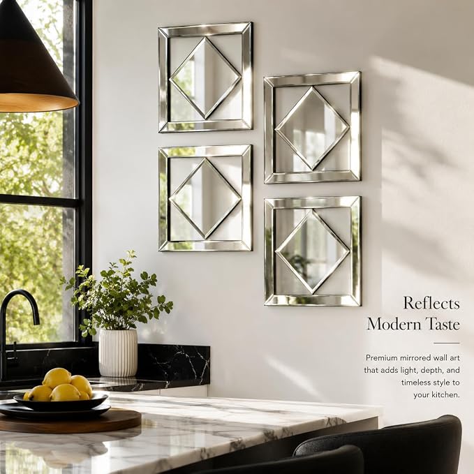 Square Decorative Wall Mirror 12 x 12 Inch, Silver Frameless Mirror Wall Decor with Beveled Edge, Modern Wall Mounted Accent Mirror for Living Room, Bedroom, Hallway, Set of 2 - Image 6