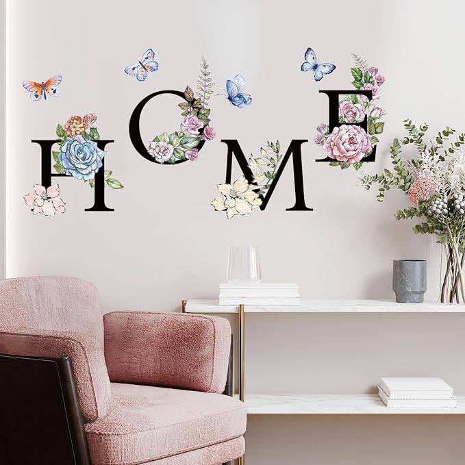 Home Flower Wall Sticker Colorful Floral Butterfly Wall Decal Peel and Stick Word Quotes Home Wall Stickers for Living Room - Image 3
