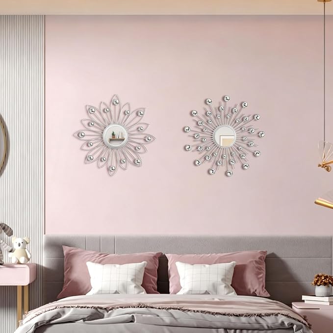2 Pack Metal Mirrors for Wall Boho Sunburst Wall Mirror Home Decor Modern Decorative Wall Art for Bedroom Living Room Entryway - Image 3