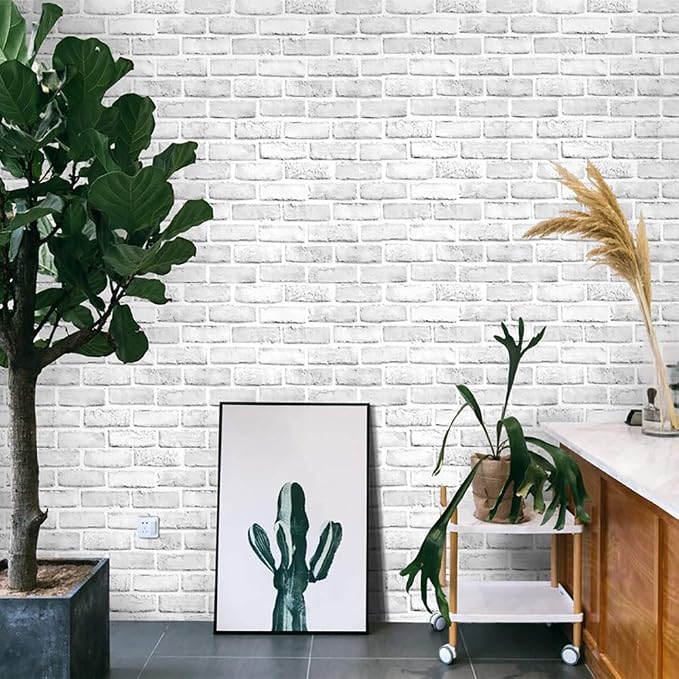 Cohoo Home White Brick Wallpaper Peel and Stick Contact Paper Faux 512”×18” | White Gray Brick Contact Paper for Walls Self Adhesive Removable Wall Covering for Kitchen, Bedroom, Fireplace & Backsplash - Image 6