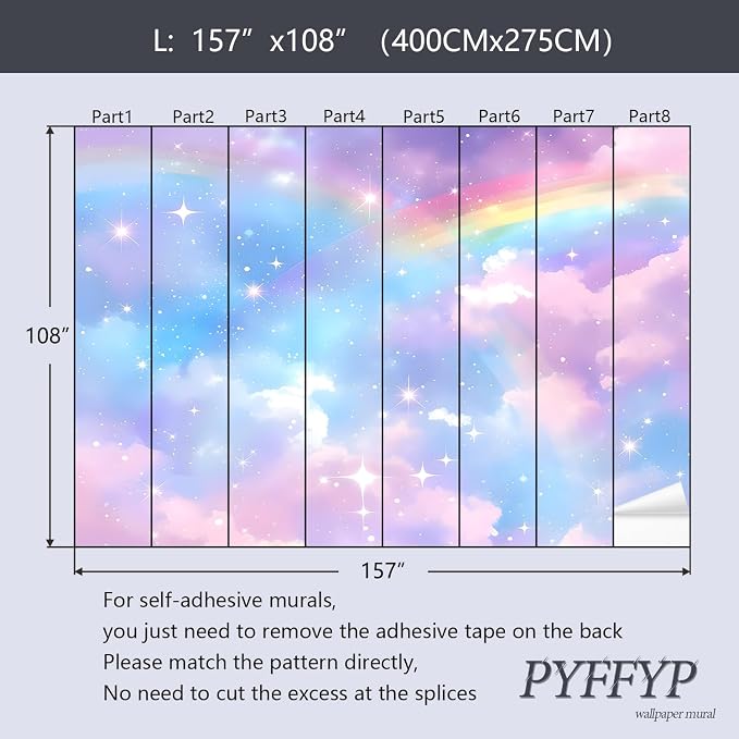 PYFFYP-Colorful Cloud Peel and Stick Wallpaper Rainbow Star wall murals - Image 5