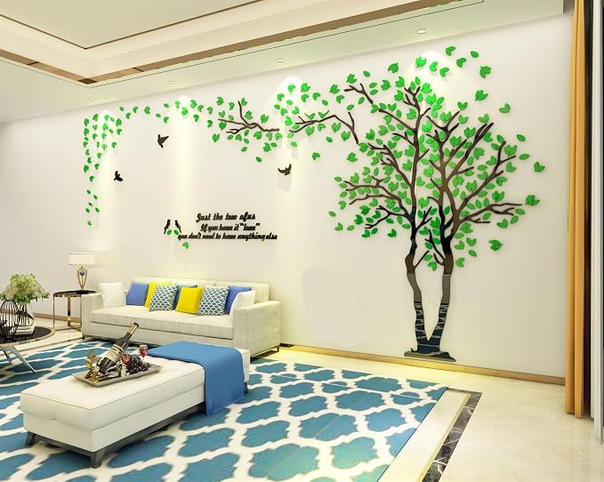 Family Tree Wall Decor Decals - DIY 3D Tree of Life Wall Art Large Decal Stickers Silver Decor Living Room Mural for Bedroom Hallway Home TV Background (Green Right,M-98X51in) - Image 2