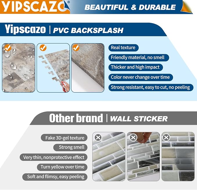 10 - Sheet Peel and Stick Backsplash Wall Tile, PVC Kitchen Backsplash, Stick on Tiles for Backsplash Kitchen (12'' X 12'', Perisa with Metal) - Image 6