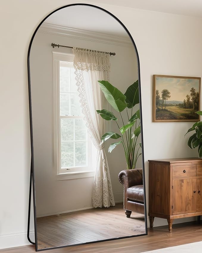Antok Full Length Mirror, 90"x46" Floor Mirror with Stand, Black, Arched - Image 9