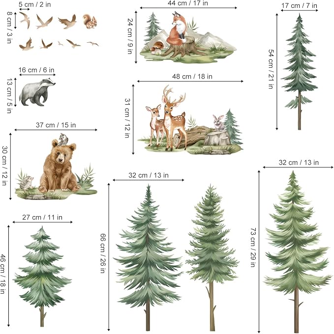 wondever Mountain Tree Wall Decals Forest Animals Bear Deer Wall Stickers | Peel and Stick, Removable, Wall Art Decals, Wall Decoration, Kids Room, Bedroom Baby Nursery Playroom Decor - Image 4