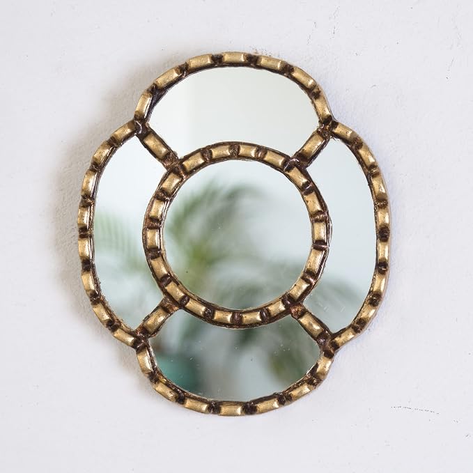 Peruvian Wall Mirrors Set 3pc Gilded Bronze Leaf Home Decor - Image 3