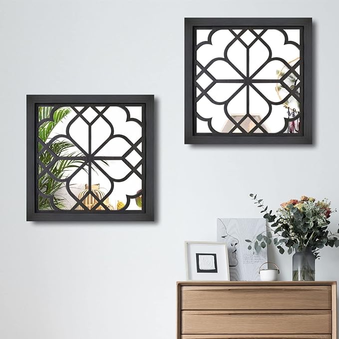 Wocred 2 PCS Square Wall Mirror,Gorgeous Rustic Farmhouse Accent Mirror,Black Entry Mirror for Bathroom Renovation,Bedrooms,Living Rooms and More(20”x20”) - Image 4