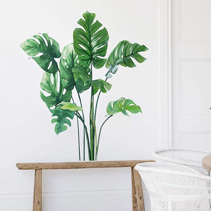 Leaf Wall Decals Monstera Tropical Plants Wall Stickers for Living Room, Palm Wall Posters Natural Green Plants Art Murals Vinyl Wallpaper for Bedroom Nursery Office - Image 6