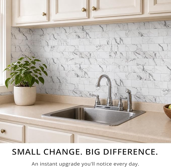 StyloVue 100 Pieces Peel and Stick Backsplash for Kitchen, 3" x 6" PVC Subway Tile, 2026 Upgraded Volakas White Marble, Stick on Wall Tile for Kitchen, Bathroom, Fireplace, RV - Image 9