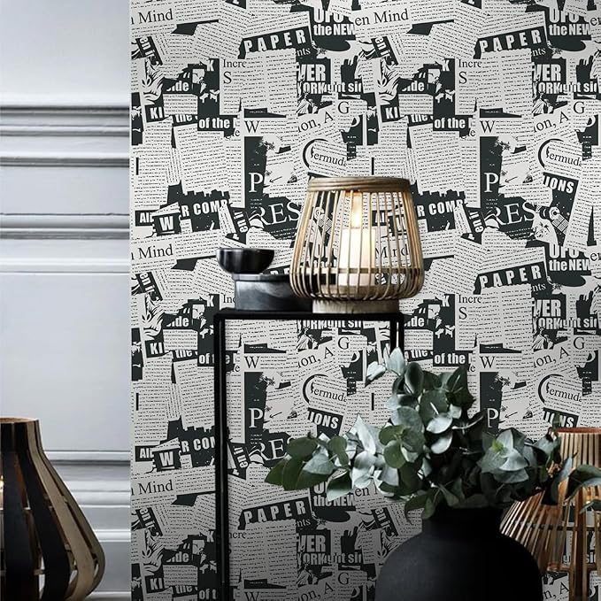 Black and White Vintage Newspaper Script News Modern Peel and Stick Wallpaper Wall Decor Self Adhesive Wall Paper Stick on Easy Peel Off Contact Paper for Renter Bedroom Apartment - Image 5