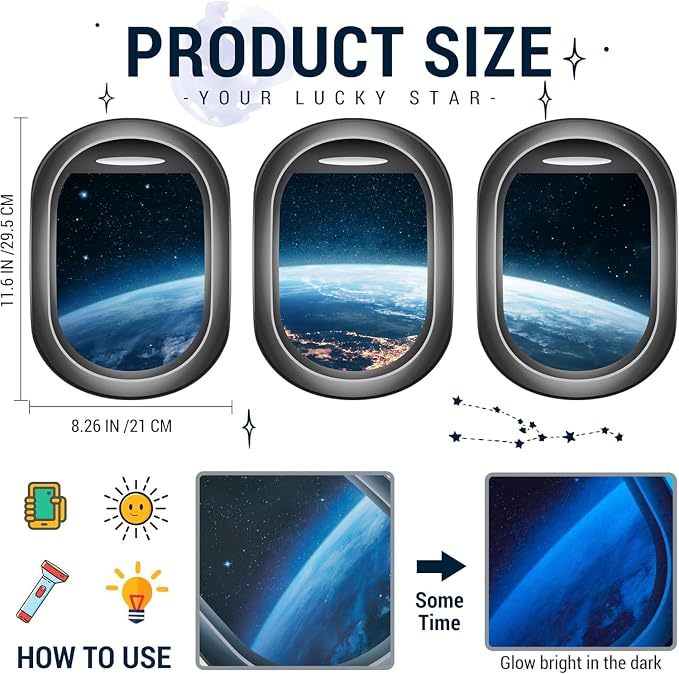 Quanhaigou Glow in The Dark 3D Space Wall Decals, Set of 3 Galaxy Window Stickers for Wall,Planet Themed Room Decor for Kids Boys - Image 3