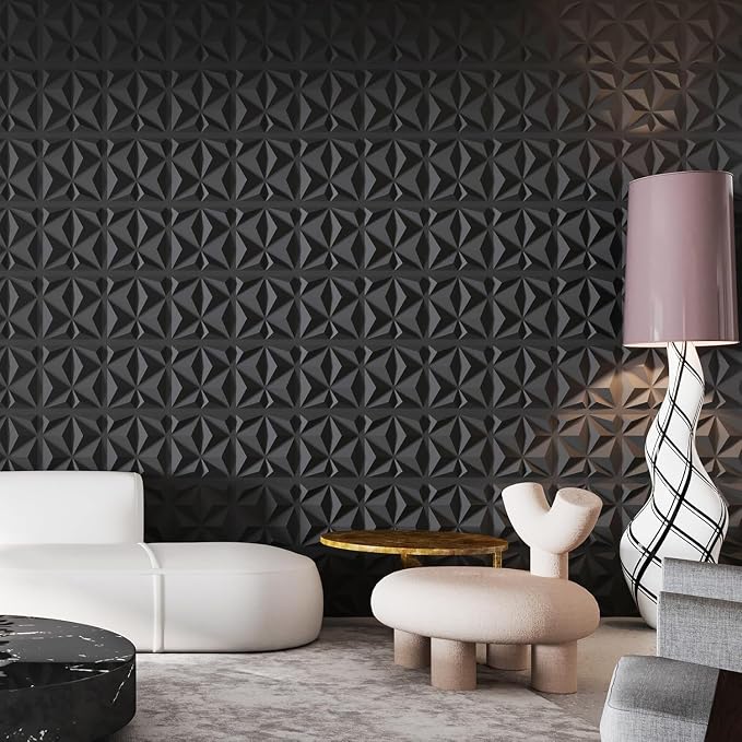 Art3d 20 Pack Decorative 3D Wall Panels, 19 Sq.Feet PVC Interior Wall Décor for TV Background, Bedroom, Living Room, 11.8"x11.8", Black - Image 6