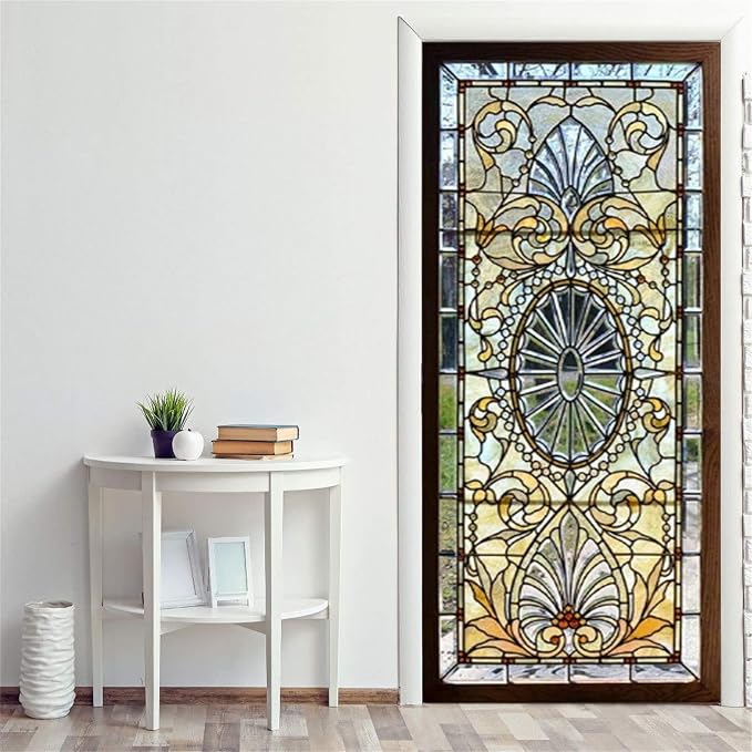 artfanke 3D Stained Glass Door Sticker Peel and Stick 30.3"x78.7"- Self-Adhesive Door Murals Wallpaper - Waterproof Wall Decal for Home Bedroom Decor (2 Sheets/Set) - Image 4
