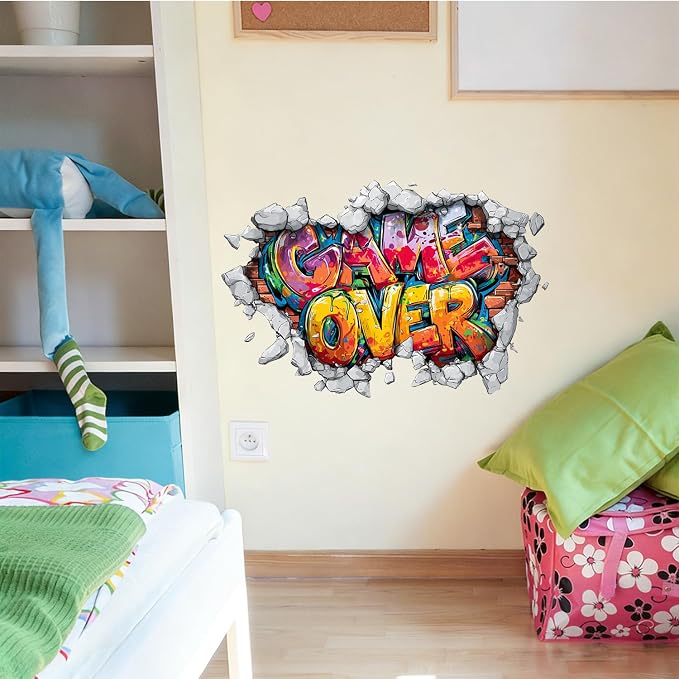Game Over Wall Decals Stickers, Graffiti Letter Wall Art Peel and Stick, Removable Vinyl Wall Decor for Bedroom, Living Room, Office, Home Decoration - Image 6