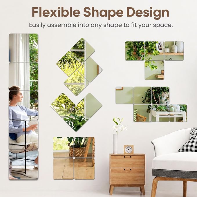 Mirror Stickers for Walls 10 Packs Self Adhesive Stick on Mirror Tiles - Image 4
