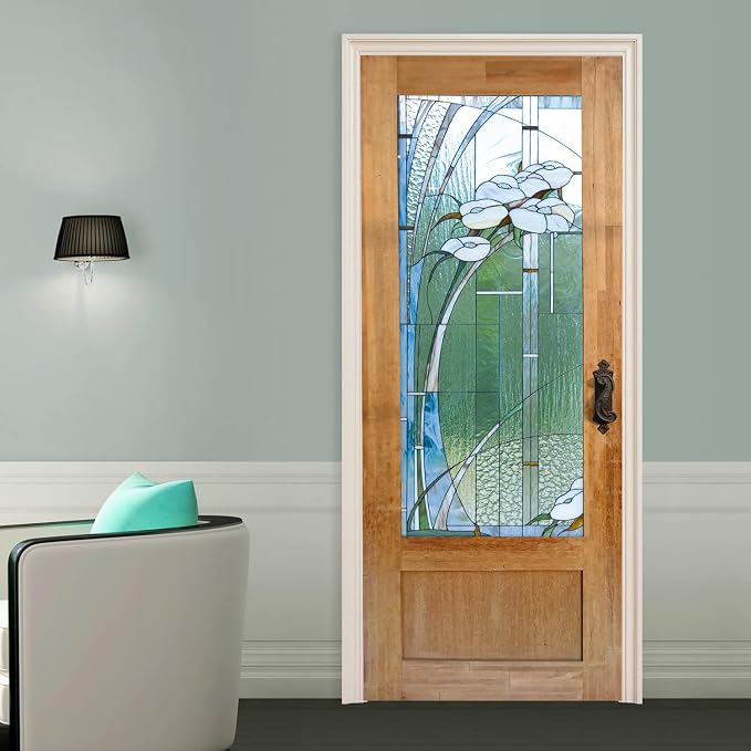 artfanke 3D Stained Glass Door Sticker Peel and Stick 30.3"x78.7"- Self-Adhesive Retro Wood Door Murals Wallpaper - Waterproof Wall Decal for Home Decor (2 Sheets/Set) - Image 4