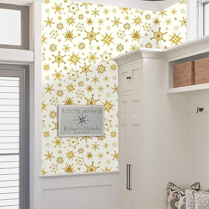 Gold and White Peel and Stick Wallpaper Retro Atomic Star Wallpapers Modern Self Adhesive Contact Paper Removable Mid Century Starburst Wall Art Mural Vinyl Film for Cabinet Drawer Bedroom Living Room by Easma